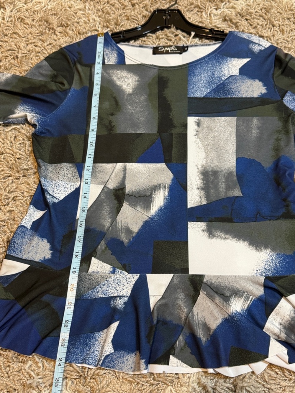 NWT Sympli Nu Peplum Top in Sapphire Shadows Abstract Print size 10 - Picture 11 of 13